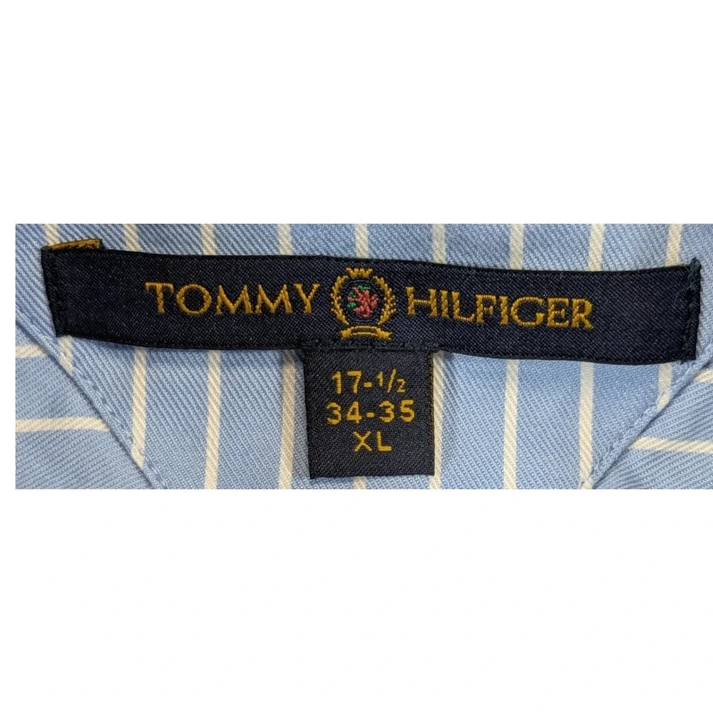 Tommy Hilfiger Mens XL Blue White Striped French Cuff Dress Shirt 17.5 34-35 - Picture 4 of 8
